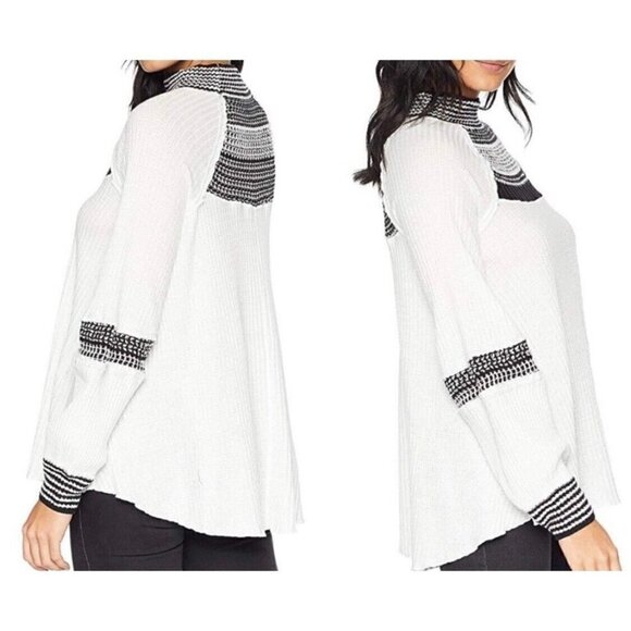 Free People Sz XS Balloon Sleeve Thermal Tank Top White Black Crochet Mock Neck - Picture 8 of 16